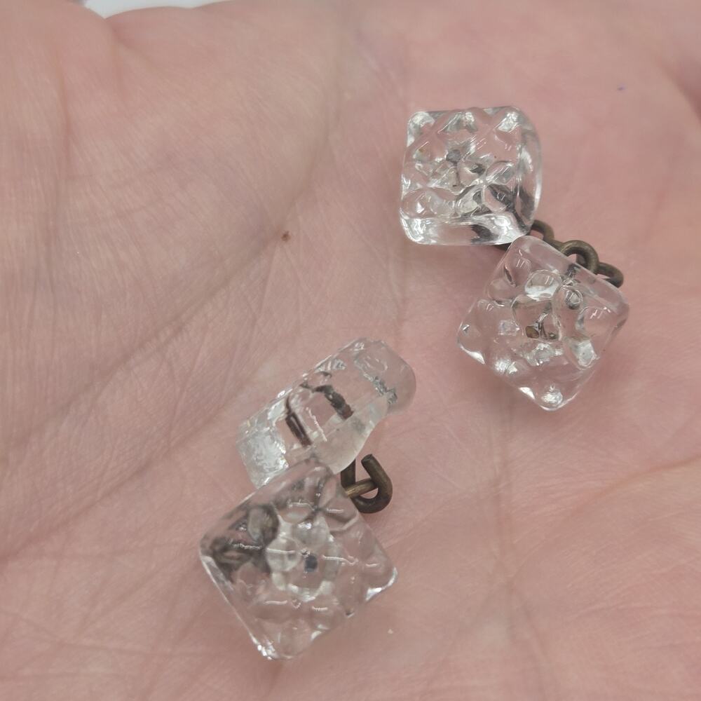 Vintage Antique Pair Of Edwardian Crystal Glass Cruss Cross Brass Cufflinks